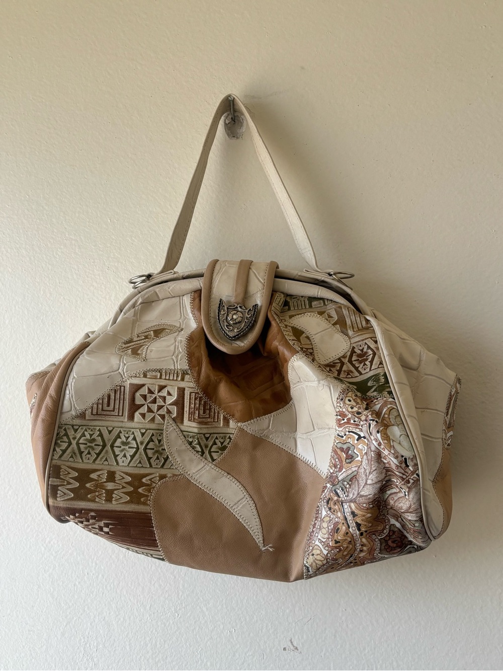 Patchwork Beige and Tan Women's Shoulder Bag